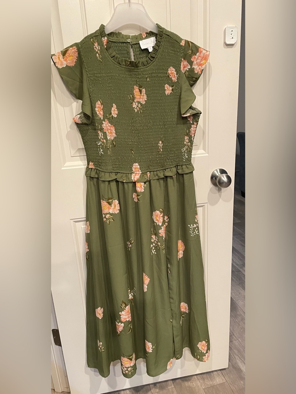 Sugarlips Olive Green Floral Maxi Dress with Pink Blooms - Picture 3 of 8